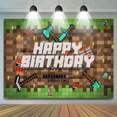 Pixel Video Game Happy Birthday Party Backdrop For Boy